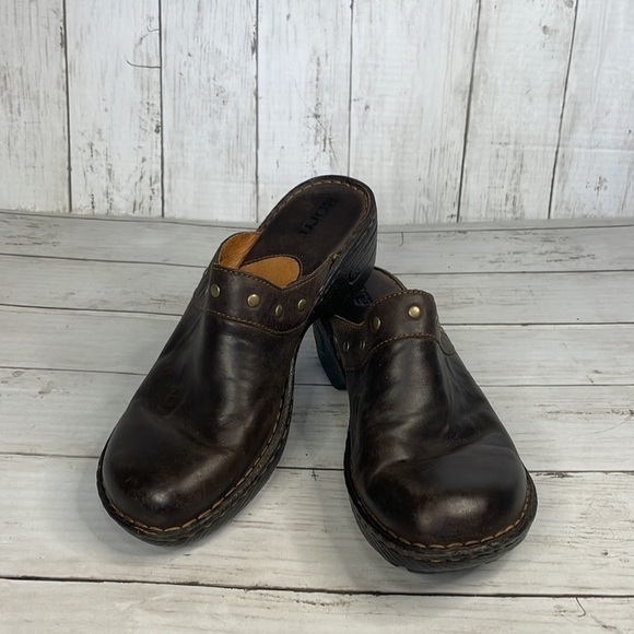 Born Brown Leather Studded Clogs - Picture 10 of 11